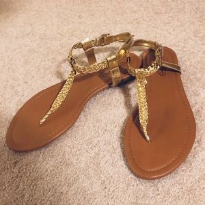 Gold braid detail flat sandals